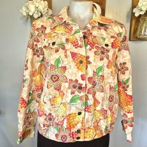 Alfred Dunner Floral Button Front Cotton Jacket